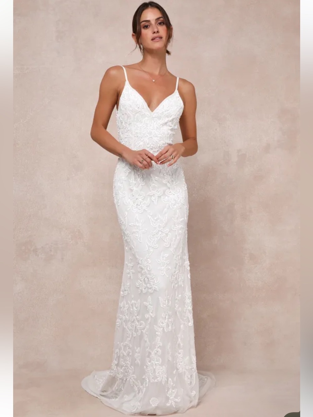NWOT Lulus Everlasting Passion White Sequin Beaded Backless Maxi Dress